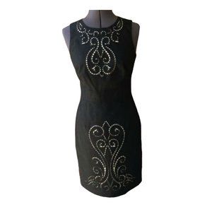 Maggy London Laser-Cut Sleeveless Linen Cocktail Dress Sheath Black Sz. 4